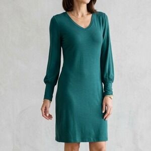 Bamboo Knit Midi Dress Long Sleeve Size Small Green Ethically Made Canada